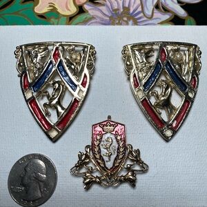 Vintage Shield Crest coat of arms brooches